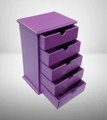 Hobi 90409 Şifonyer Takı Makyaj Kutusu 5Çekmece Parlak MOR Lake Boya ElYapım - 6