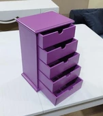 Hobi 90409 Şifonyer Takı Makyaj Kutusu 5Çekmece Parlak MOR Lake Boya ElYapım - 9