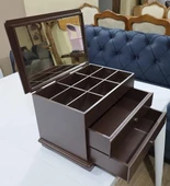 Hobi Takı Şifonyer 90411 Makyaj Kutu 2Çekmc Ayna Parlak KAHVERENGİ Ahşap MDF ElYap - 9