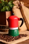 Taşev T1196 Adamo Moka Pot 3 Fincan Kırmızı&Yeşil (Alüminyum) - 1