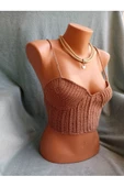 MAM Vip Handmade Koyu Bej Crop Top Büstiyer - 2