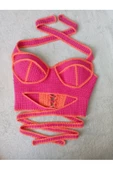 MAM Vip Handmade Turuncu-Pembe Crop Top Büstiyer - 8
