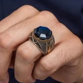 Parlament Mavi Taşlı Sekizgen Zorbey Serisi 925 Gümüş Erkek Yüzük thumbnail 7