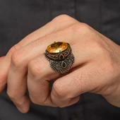 Oval Sarı Sitrin Taşlı 925 Gümüş Erkek Yüzük thumbnail 6