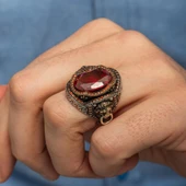 Aslan Başı Kapı Tokmak Modeli Kırmızı Taşlı 925 Gümüş Yüzük thumbnail 8