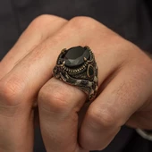 Oval Siyah Taşlı 925 Gümüş Erkek Yüzük thumbnail 3