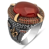 Oval Akik Taşlı 925 Gümüş Erkek Yüzük thumbnail 2