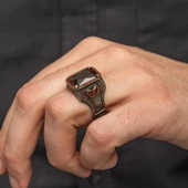 Kırmızı Taşlı 925 Gümüş Erkek Yüzük - 7