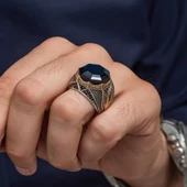 Parlament Mavi Taşlı Sekizgen Zorbey Serisi 925 Gümüş Erkek Yüzük thumbnail 6