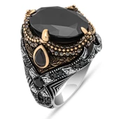 Oval Siyah Taşlı 925 Gümüş Erkek Yüzük thumbnail 2