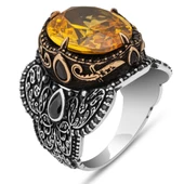 Oval Sarı Sitrin Taşlı 925 Gümüş Erkek Yüzük thumbnail 2