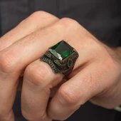 Yeşil Taşlı Dikdörtgen Tasarım 925 Gümüş Yüzük thumbnail 7