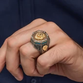 Aslan Başı Motifli Harfli Zorbey Serisi 925 Gümüş Erkek Yüzük thumbnail 8