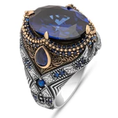 Oval Parlament Mavisi Taşlı 925 Gümüş Yüzük thumbnail 1