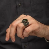 Yeşil Taşlı 925 Gümüş Erkek Yüzük thumbnail 4