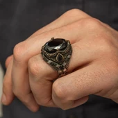 Oval Siyah Taşlı 925 Gümüş Erkek Yüzük thumbnail 7