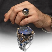 Oval Parlament Mavisi Taşlı 925 Gümüş Yüzük thumbnail 2