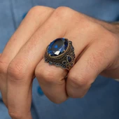 Parlament Mavi Taşlı 925 Gümüş Erkek Yüzük thumbnail 3