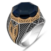 Parlament Mavi Taşlı Sekizgen Zorbey Serisi 925 Gümüş Erkek Yüzük thumbnail 2