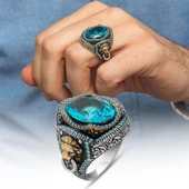 Aslan Başı Kapı Tokmak Modeli Mavi Taşlı 925 Gümüş Yüzük thumbnail 1