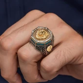 Aslan Başı Motifli Harfli Zorbey Serisi 925 Gümüş Erkek Yüzük thumbnail 5