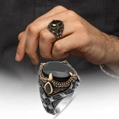 Oval Siyah Taşlı 925 Gümüş Erkek Yüzük thumbnail 1