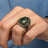 Aslan Başı Kapı Tokmak Modeli Yeşil Taşlı 925 Gümüş Yüzük thumbnail 5