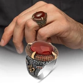 Oval Akik Taşlı 925 Gümüş Erkek Yüzük thumbnail 1