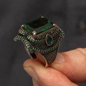 Yeşil Taşlı Dikdörtgen Tasarım 925 Gümüş Yüzük thumbnail 6