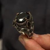 Oval Siyah Taşlı 925 Gümüş Erkek Yüzük thumbnail 5