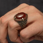 Oval Akik Taşlı 925 Gümüş Erkek Yüzük thumbnail 3