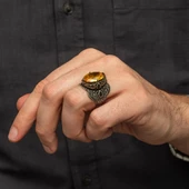 Oval Sarı Sitrin Taşlı 925 Gümüş Erkek Yüzük thumbnail 4