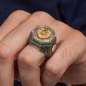 Aslan Başı Motifli Harfli Zorbey Serisi 925 Gümüş Erkek Yüzük thumbnail 3