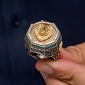 Aslan Başı Motifli Harfli Zorbey Serisi 925 Gümüş Erkek Yüzük thumbnail 6