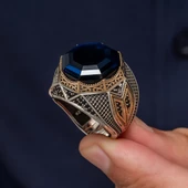 Parlament Mavi Taşlı Sekizgen Zorbey Serisi 925 Gümüş Erkek Yüzük thumbnail 5