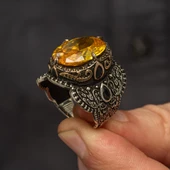 Oval Sarı Sitrin Taşlı 925 Gümüş Erkek Yüzük thumbnail 5