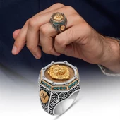 Aslan Başı Motifli Harfli Zorbey Serisi 925 Gümüş Erkek Yüzük thumbnail 1