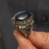 Mavi Kaplan Gözü Taşlı 925 Gümüş Yüzük thumbnail 6