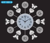 Galaxy AYP-1551-B Kelebek Desenli Ferforje Duvar Saati Beyaz - 1
