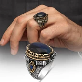 Mavi Kaplan Gözü Taşlı 925 Gümüş Yüzük thumbnail 1