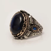 Mavi Kaplan Gözü Taşlı 925 Gümüş Yüzük thumbnail 4