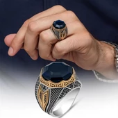 Parlament Mavi Taşlı Sekizgen Zorbey Serisi 925 Gümüş Erkek Yüzük thumbnail 1