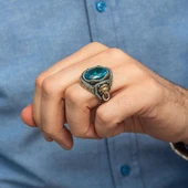 Aslan Başı Kapı Tokmak Modeli Mavi Taşlı 925 Gümüş Yüzük thumbnail 4