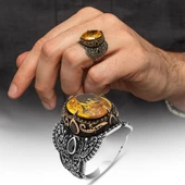 Oval Sarı Sitrin Taşlı 925 Gümüş Erkek Yüzük thumbnail 1