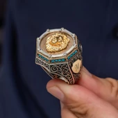 Aslan Başı Motifli Harfli Zorbey Serisi 925 Gümüş Erkek Yüzük thumbnail 7