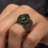 Yeşil Taşlı 925 Gümüş Erkek Yüzük thumbnail 6