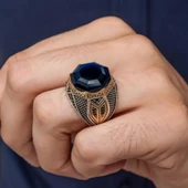 Parlament Mavi Taşlı Sekizgen Zorbey Serisi 925 Gümüş Erkek Yüzük thumbnail 3