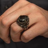 Oval Siyah Taşlı 925 Gümüş Erkek Yüzük thumbnail 6