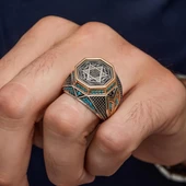 Mührü Süleyman İşleme Sekizgen Zorbey Serisi 925 Gümüş Erkek Yüzük thumbnail 6