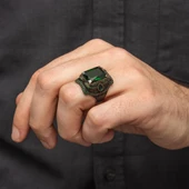 Yeşil Taşlı Dikdörtgen Tasarım 925 Gümüş Yüzük thumbnail 5